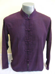 Mens Thai Cotton Yoga Long Sleeve Shirt With Chinese Knot Buttons Dark Purple