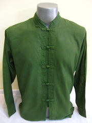 Mens Thai Cotton Yoga Long Sleeve Shirt With Chinese Knot Buttons Green
