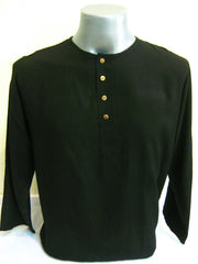Mens Thai Cotton Yoga Long Sleeve Shirt With Buttons Black