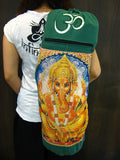 Green Embroidered Ohm + Ganesha Print Cotton & Hemp Yoga Mat Bag