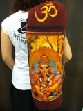 Maroon Embroidered Ohm + Ganesha Print Cotton & Hemp Yoga Mat Bag