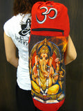 Red Embroidered Ohm + Ganesha Print Cotton & Hemp Yoga Mat Bag