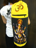 Yellow Embroidered Ohm + Ganesha Print Cotton & Hemp Yoga Mat Bag
