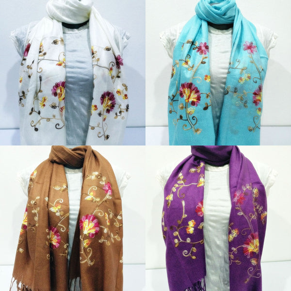 Wholesale Set of 10 Nepal Fair Trade Pashmina Scarves Shawls Embroidered