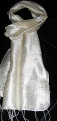 100% Fair Trade Thai Silk Solid Color Scarf Shawl White