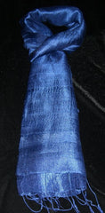 100% Fair Trade Thai Silk Solid Color Scarf Shawl Indigo Blue