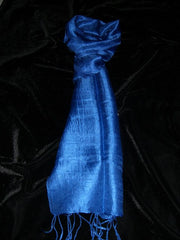 100% Fair Trade Thai Silk Solid Color Scarf Shawl Blue