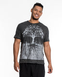 Sure Design Mens T-Shirts Tree of Life in Silver on Black