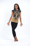 Sure Design Womens T-Shirts Tree of Life in Gold on Black