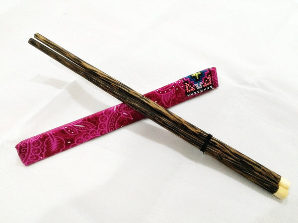 1 Pair Mango Wood ChopSticks With Thai Hill Tribe Holders