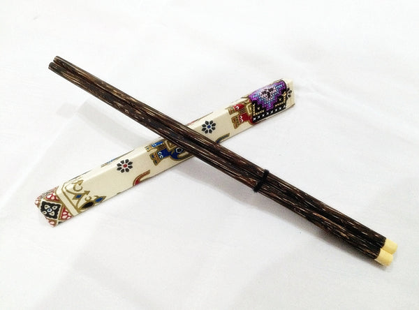 1 Pair Mango Wood ChopSticks With Thai Hill Tribe Holders