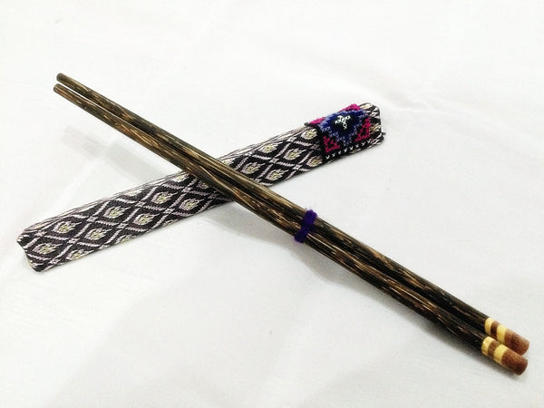 1 Pair Mango Wood ChopSticks With Thai Hill Tribe Holders