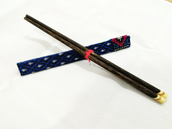 1 Pair Mango Wood ChopSticks With Thai Hill Tribe Holders