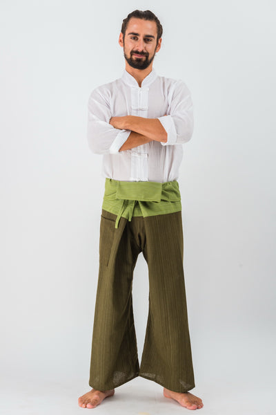 Cotton Thai Fisherman Yoga Massage Pants Two Tone Olive Green