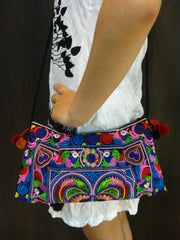 Hand Made Thai Hmong Embroidered Clutch Bag Rainbow