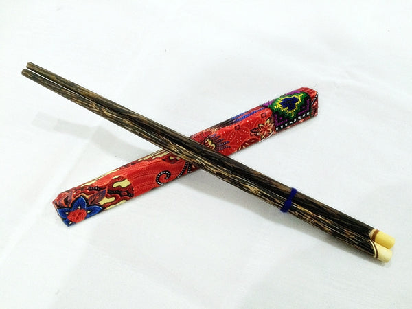 1 Pair Mango Wood ChopSticks With Thai Hill Tribe Holders