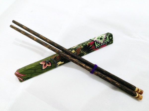 1 Pair Mango Wood ChopSticks With Thai Hill Tribe Holders