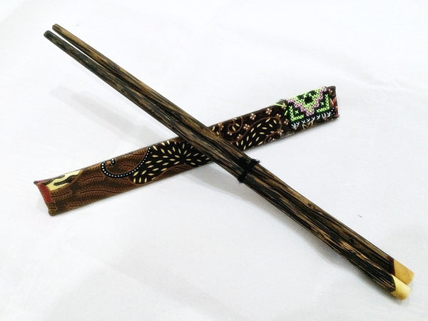 1 Pair Mango Wood ChopSticks With Thai Hill Tribe Holders