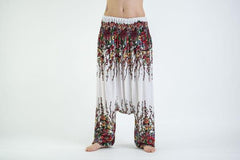 Floral Low-Cut Harem Pants in White
