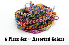 Assorted 6 Piece Set Friendship Hand Made Cotton Woven String Bracelet