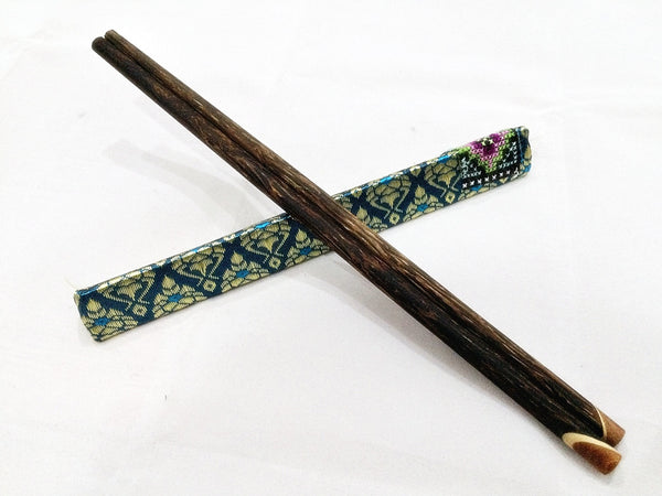 1 Pair Mango Wood ChopSticks With Thai Hill Tribe Holders