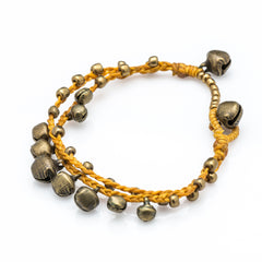Brass Bell Waxed Cotton Bracelets in Mustard
