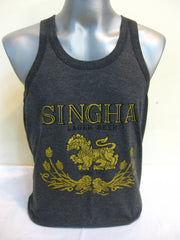 Super Soft Vintage Distressed Singha Beer Mens Tank Top in Black