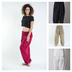 Assorted Set of 10 Women's Thai Smocked Waist Cotton Pants