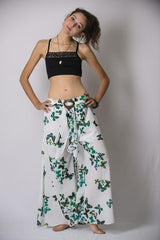 Women's Thai Harem Palazzo Pants in Butterflies Green