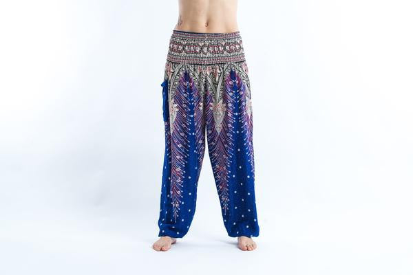 Peacock Feathers Harem Pants in Blue