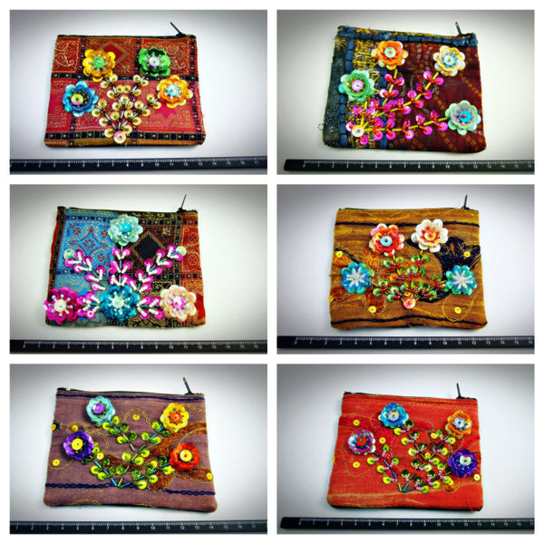 Wholesale Lot Of 10 Thai Hand Made Flower Coin Pouch