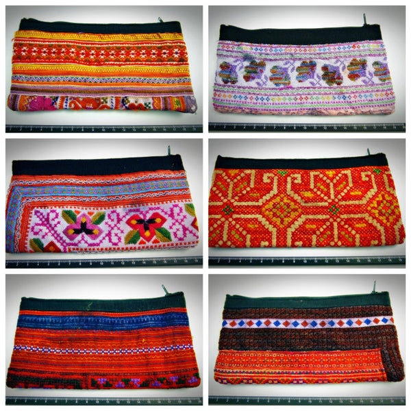 Wholesale Lot Of 10 Thai Antique Recycled Fabric Pouches