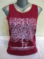 Super Soft Womens Bambi Tree Tank Top Maroon