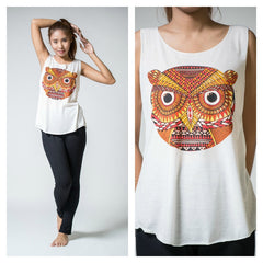 Super Soft Cotton Women's Tank Trippy Owl White