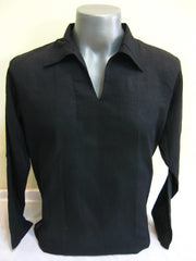 Mens Thai Cotton Yoga Long Sleeve Shirt With Collar Black