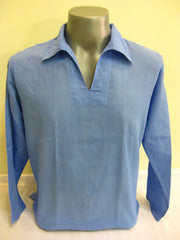 Mens Thai Cotton Yoga Long Sleeve Shirt With Collar Blue