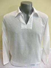 Mens Thai Cotton Yoga Long Sleeve Shirt With Collar White