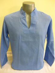Mens Thai Cotton Yoga Long Sleeve Shirt Blue