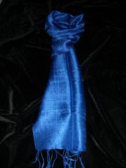 100% Fair Trade Thai Silk Solid Color Scarf Shawl Blue
