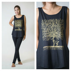 Super Soft Womens Bambi Tree Tank Top Gold on Black